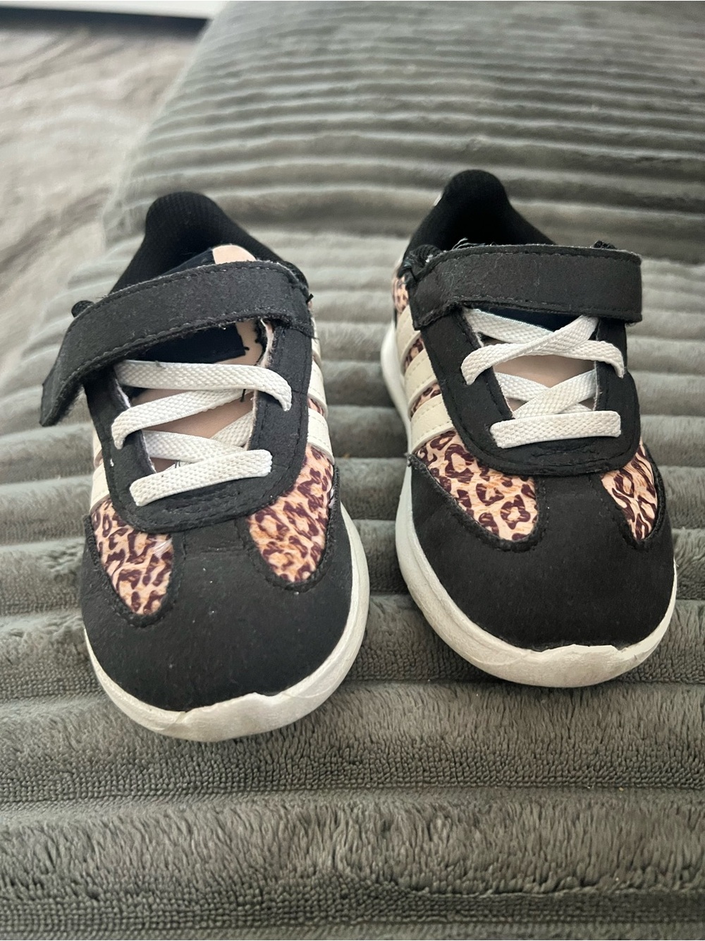 adidas Kids Black Sneakers with Leopard Print Accents